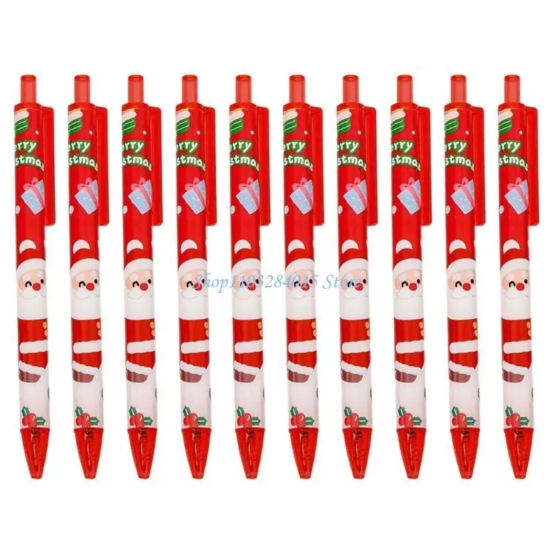 

R6FF Pack of 10 Christmas Pen Funny Retractable Gel Pen for Kid Student Christmas Party Treats, Cartoon Retractable Gel Pen