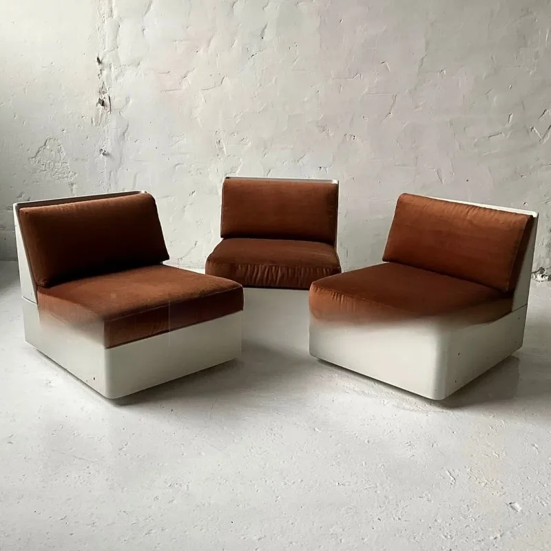 Medieval caramel brown art square sofa chair, niche design retro geometric free-position combination single chair