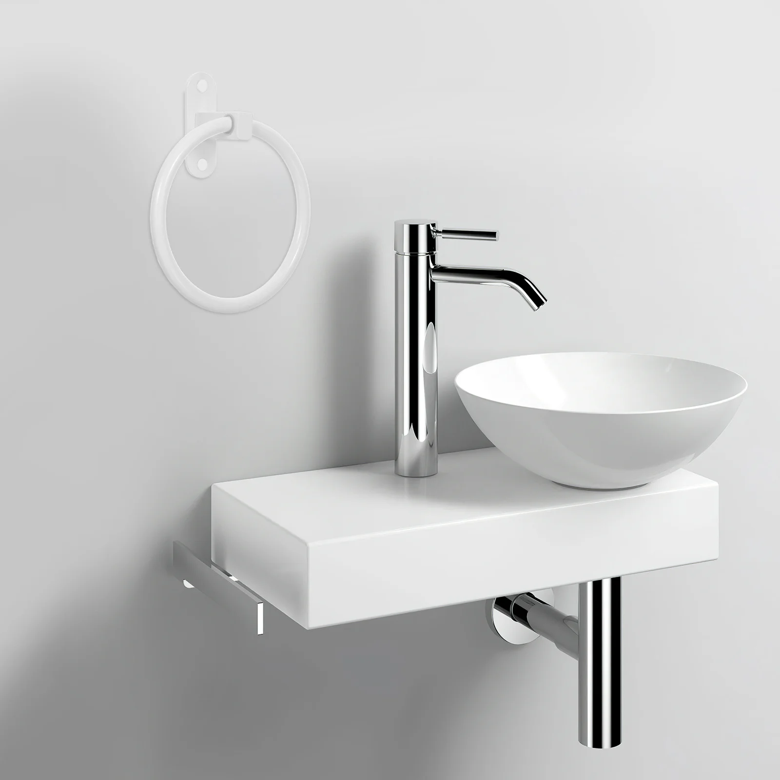 

Minimalist White Ring Bathroom Sturdy Aluminum Wall Mounted Hand Towel Holder With Self Adhesive Design Space Saving Bathroom
