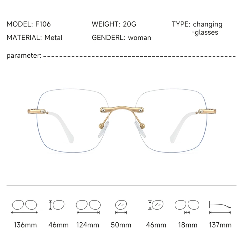 نظارات شمسية كلاسيكية كبيرة الحجم بدون إطار، عدسات فوتوكروميك تحجب الأشعة فوق البنفسجية 400، إكسسوار أنيق للجنسين