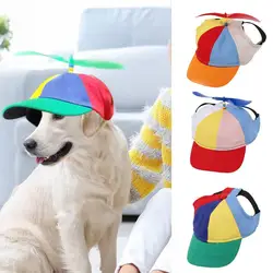 Dog Propeller Hat Pet Outdoor Sports Hats With Ear Holes Dog Hat Rainbow Helicopter Top Hat For Small Dogs Puppy Cats Supplies