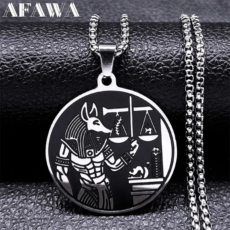 Egyptian Anubis Necklace Pendant Stainless Steel Vintage Ancient Egypt Death Wolf Anubis Chain Necklaces Amulet Jewelry Collier