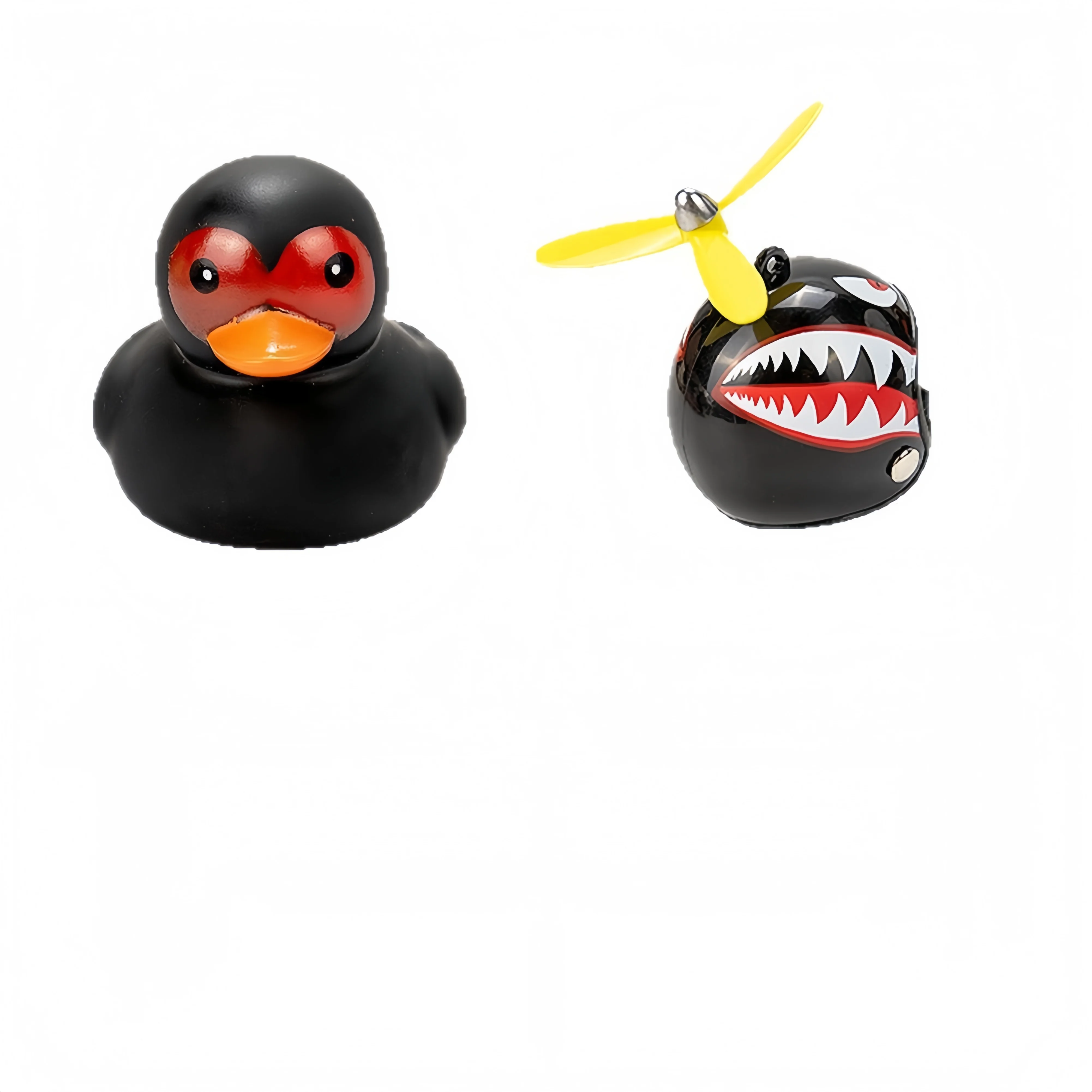 Schwarze Gummi-Ente als Auto-Armaturenbrett-Ornament mit Propeller, Helm und Sonnenbrille, Lustiges Auto-Innenzubehör, Fahrrad-Ornament, Geschenk – Detail 16