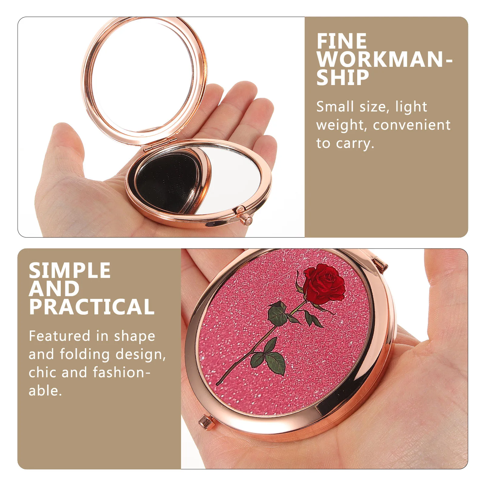 1 szt. Składane Okrągłe Kompaktowe Lustro do Makijażu Lekkie Materiały Premium Przenośne Mini Lustro Wyraźne Odbicie Użytkowe