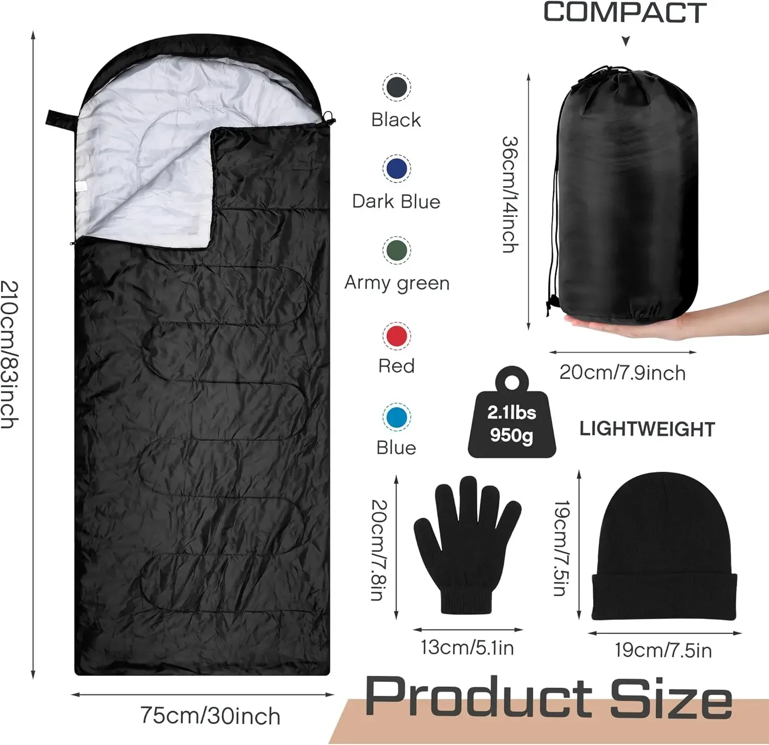 Set Sleeping Bags for Adult with Winter Beanies Gloves Set, Cotton Liner Camping Sleeping Bag Waterproof Warm Lightwe