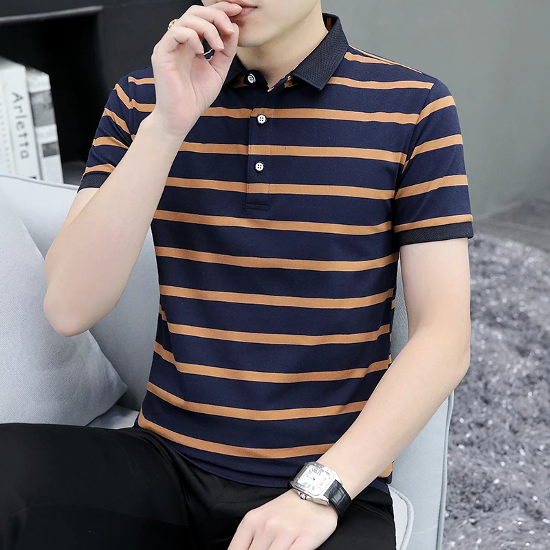 2026 Summer New Style Men's Striped Short-Sleeved Fashion Polo Shirt Top
