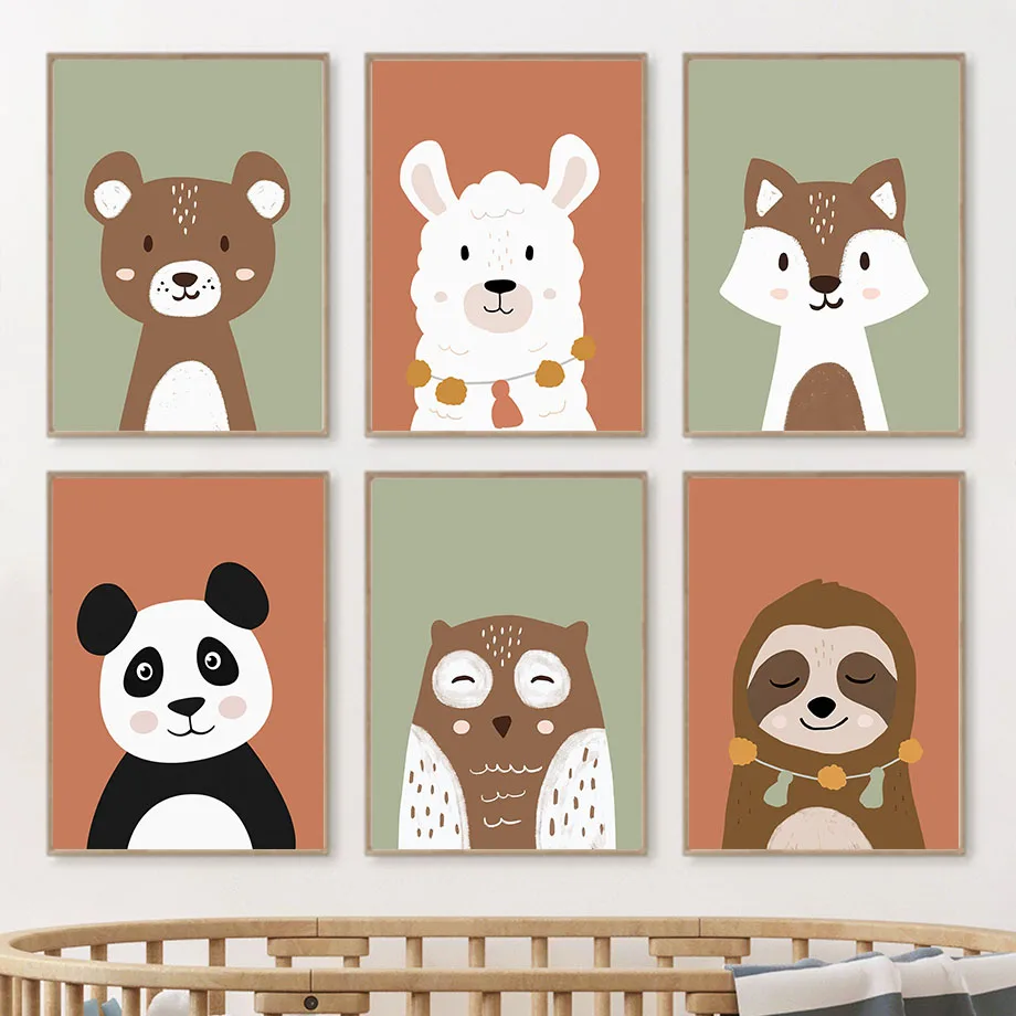 Fox Alpaca Owl Panda Bear Sloth Nursery Wall Art Canvas Painting Nordic Posters And Prints Cartoon Wall Pictures Kids Room Decor