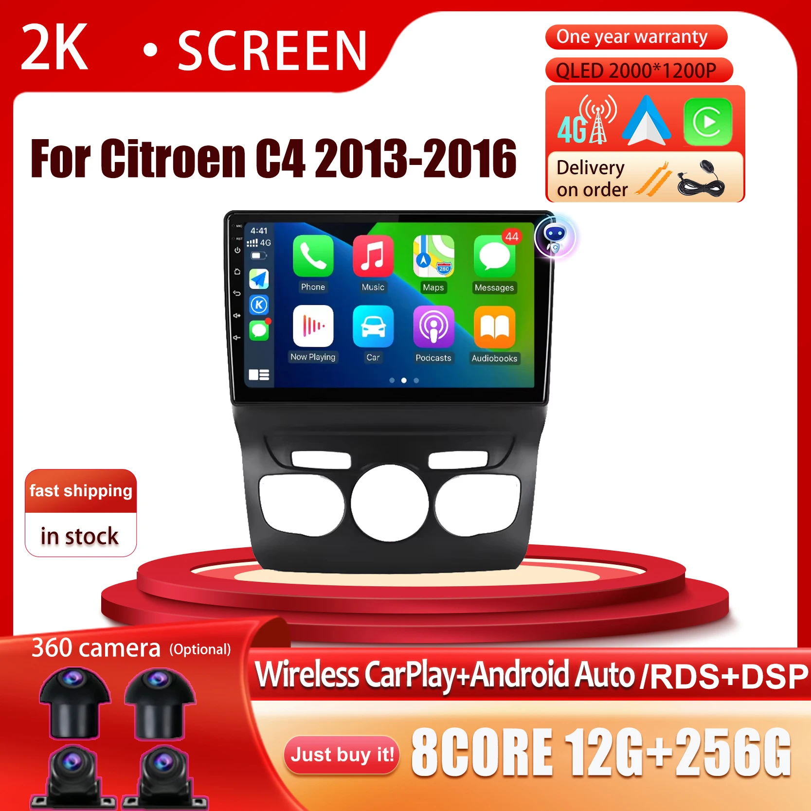 

Android 14 Car Radio For Citroen C4 2013-2016 Multimedia Video Player 4G WIFI GPS Navigation Carplay No 2 Din DVD Head Unit