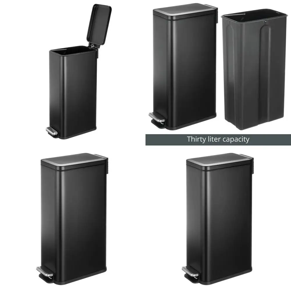 

Металлическое мусорное ведро с педалью, 7,9 галлонов, с легко закрывающейся крышкой, со съемным внутренним контейнером для дома и офиса - черное