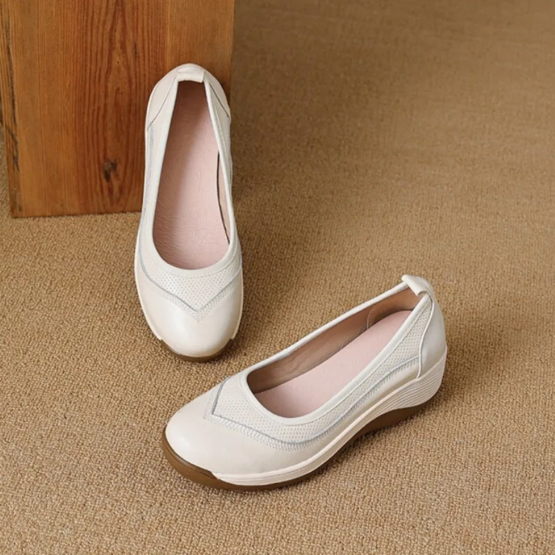 

Spring Women's Flat Shoes Round Head Non Slip Wedge Heels Lightweight Shallow Comfortable Loafers Durable Platform Women Shoes