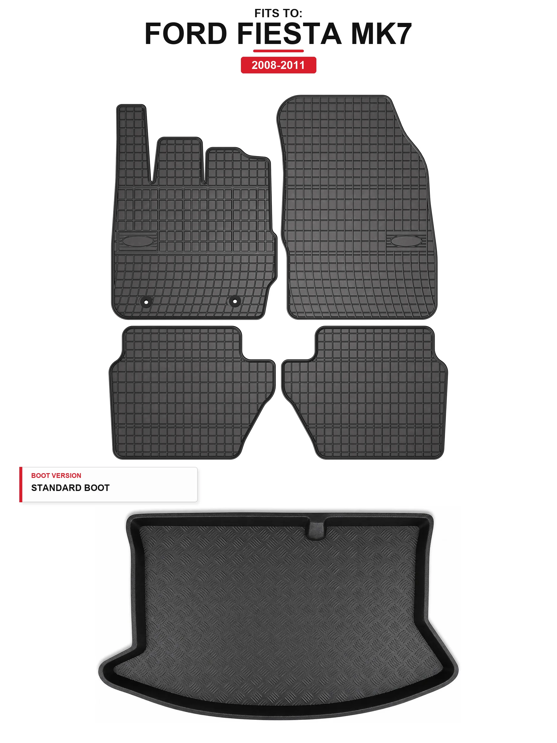 Solidpro Rubbermatten + kofferbakmat voor: Ford Fiesta Mk7 2008-2011