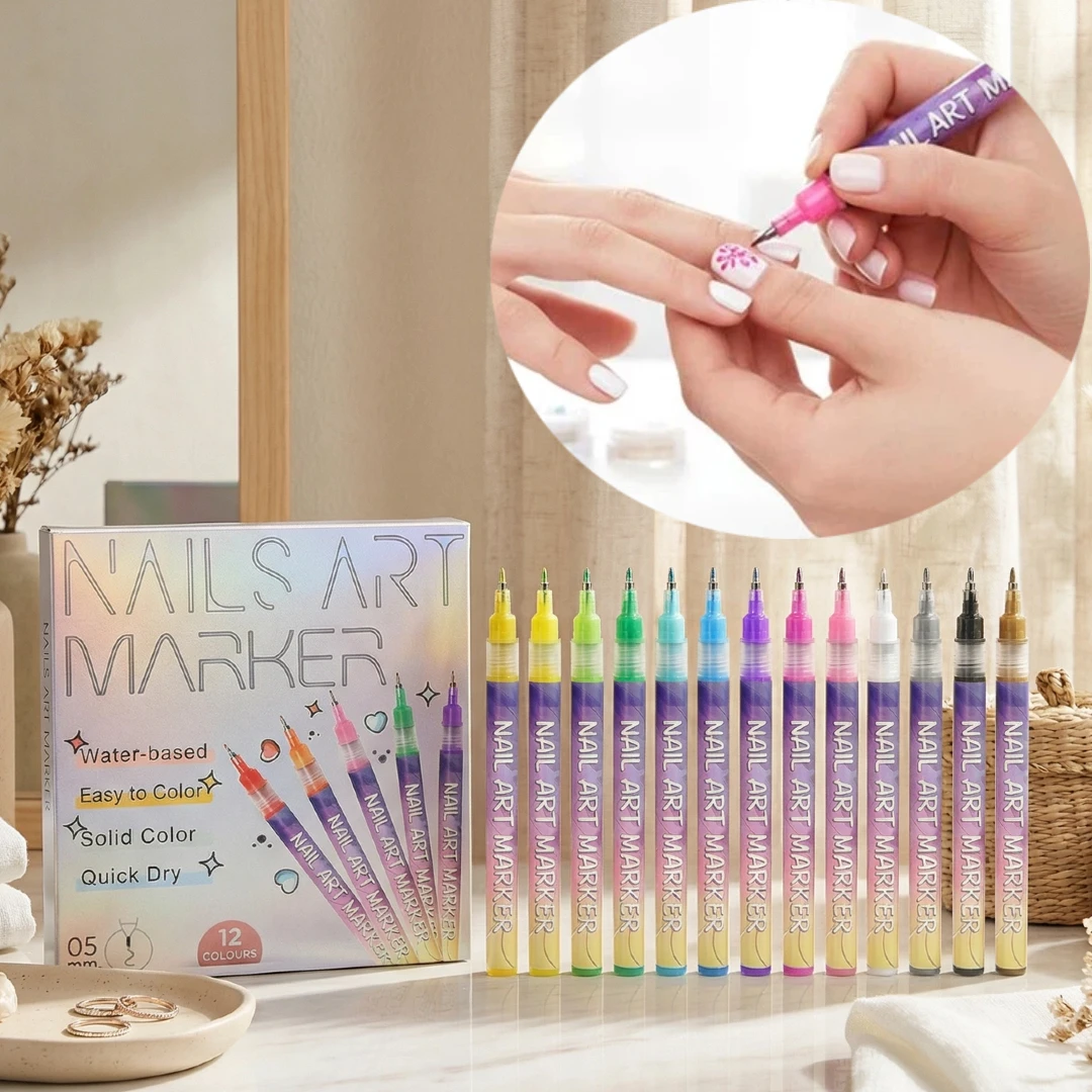 

12 Colors Nail Art Pens Set, Nail Polish Pens Drawing Painting Pen for Home Salon,Quickly Dry Nail Art Markers for Adult Kids