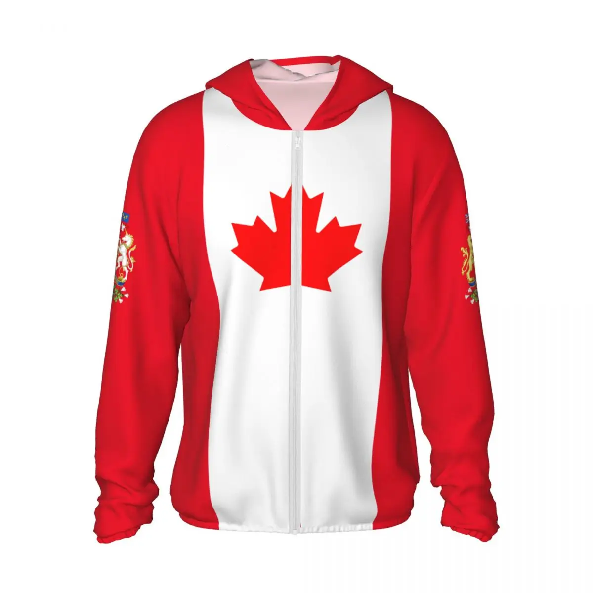 2026 Summer Canada Flag Polyester Sunscreen Sun Protection Fishing Running Clothes Quick Dry Performance With Zipper Hoodie
