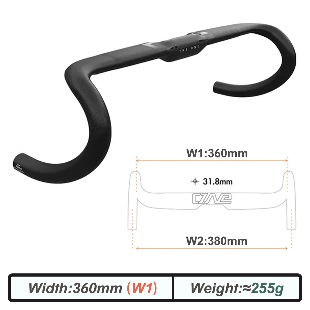 THE ONE AERO Carbon fietsstuur voor racefiets, 360-420 mm zwart mat ondersteuning volledig interne routing fietsaccessoires