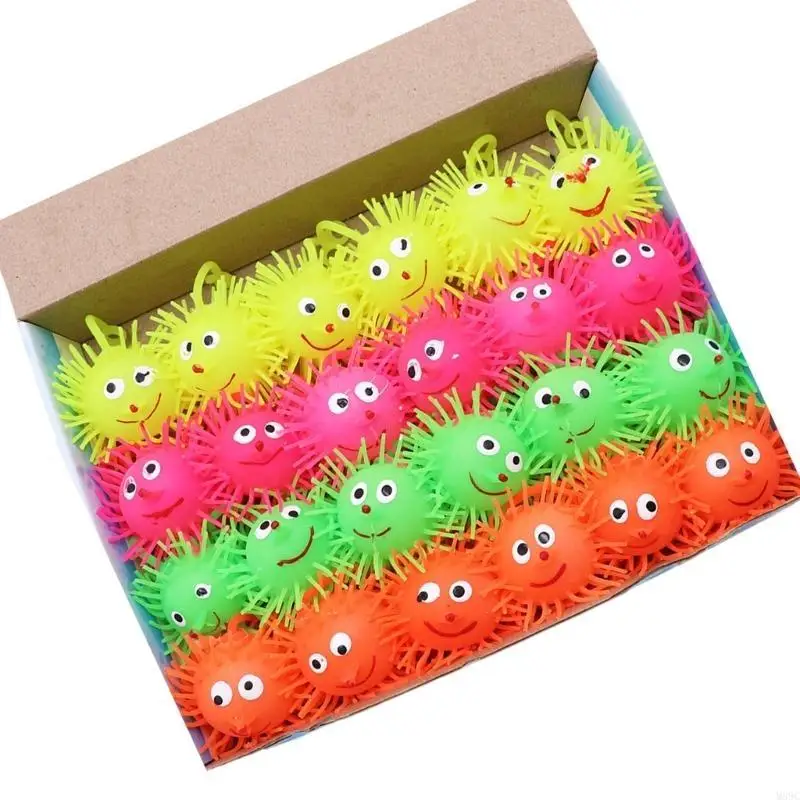 M89C 24PCS LED Puffer Balls Valentines Day for Kids Classroom Lightup Stressup Balls Party Bouncy Balls Goodie Bag Filler