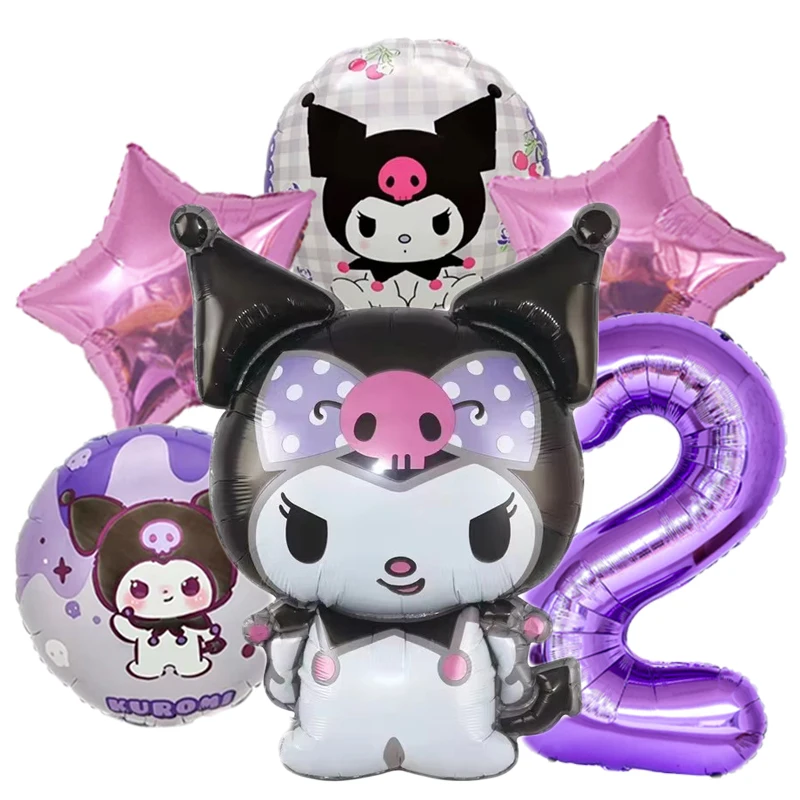6pcs/set Cartoon Kuromi Y2K Aluminum Film Balloon Sanrio Cute Children Birthday Set Girl's Birthday Decorating Party Gifts Prop view 3