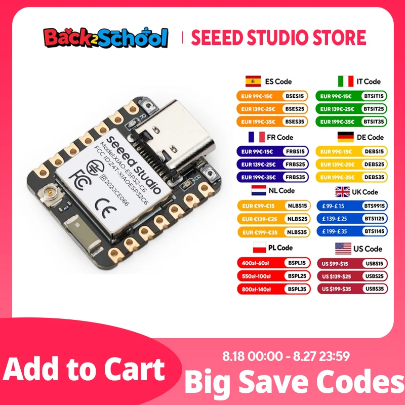 

Seeed Studio XIAO ESP32C6-2.4 GHz WiFi 6, Bluetooth 5.3, Zigbee Thread (802.15.4), ESP Rain Maker, AWS IoT, Microsoft Azure