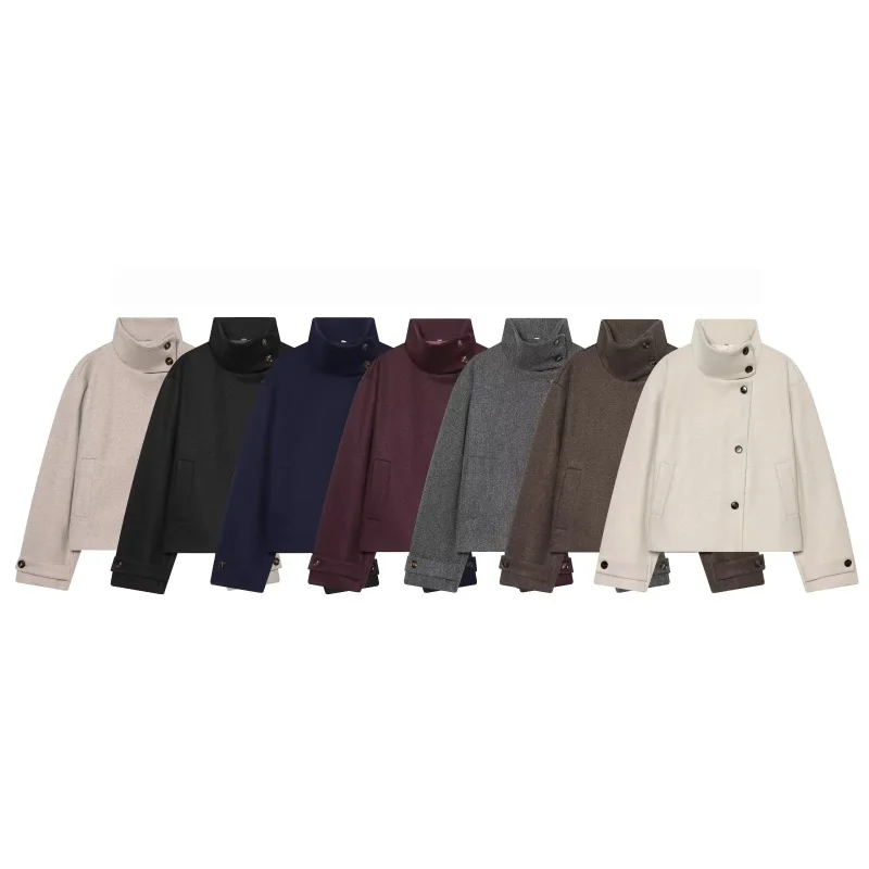 2026 Neuankömmling Damen Einfarbiger Mantel Langarm Knopfverschluss Stehkragen Oberbekleidung Tägliche Pendlermode Schicke Damenjacke – Detail 16
