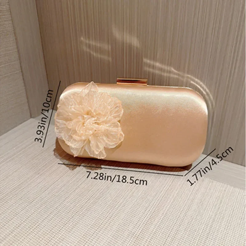 Elegant Trendy Silk Flower Decor Clutch Evening Bags For Women White Satin Handbags Wedding Party Ladies Clutches Small Purses