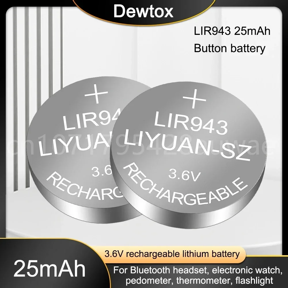 1-5PCS LIR940 LIR943 3.6V Lithium Ion Rechargeable Button Battery Is Suitable for Bluetooth Headset TWS Ear Battery