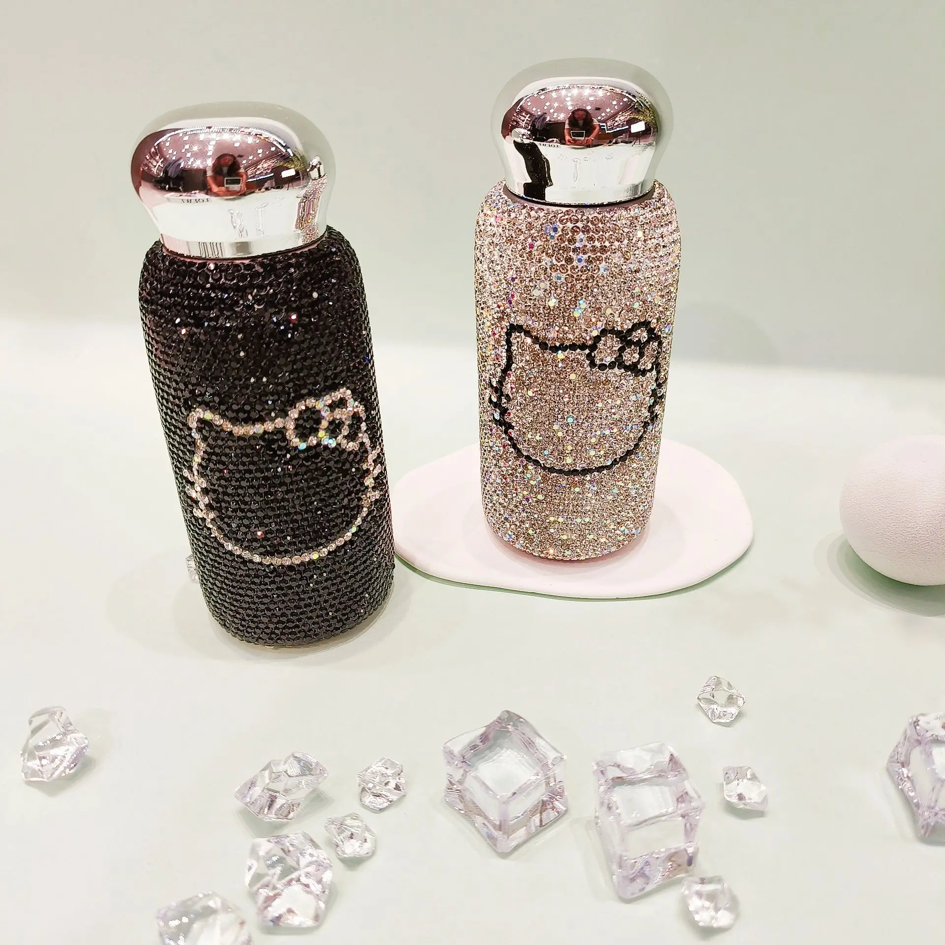 Imagem -02 - Glitter Garrafa Térmica Garrafa de Vácuo Mini Garrafa de Água Espumante Strass Gato de Aço Inoxidável Copo Isolado Térmico Tumbler