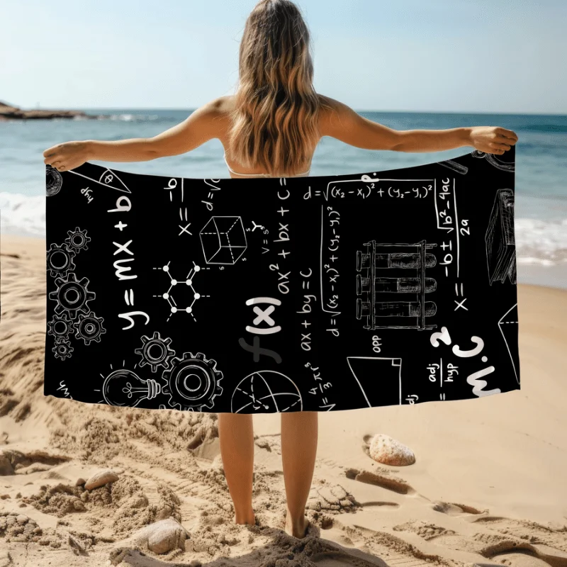 1pc Microfiber Beach Towel with Science and Math Patterns - Soft, Quick-Drying, and Absorbent - Ideal for Swimming, Camping