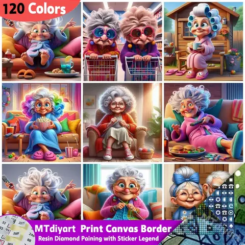 Old Lady เรซิ่น 120 สีเพชรภาพวาดยายภาพ Rhinestones 5D DIY โมเสคคอลเลกชันใหม่ตกแต่งบ้าน Craft Kit