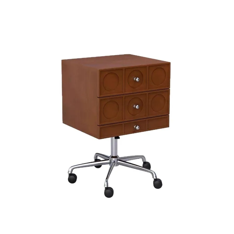 Medieval solid wood small side cabinet retro bedside table living room simple with wheels can be moved