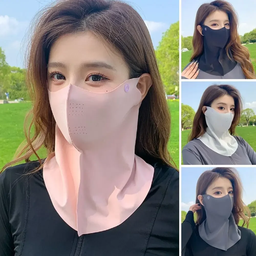 Summer Full Face Hyaluronic Acid Sunscreen Mask UPF 50+UV Protection Breathable Ice Silk Mask for Ladies and Men's Outdoor Spor