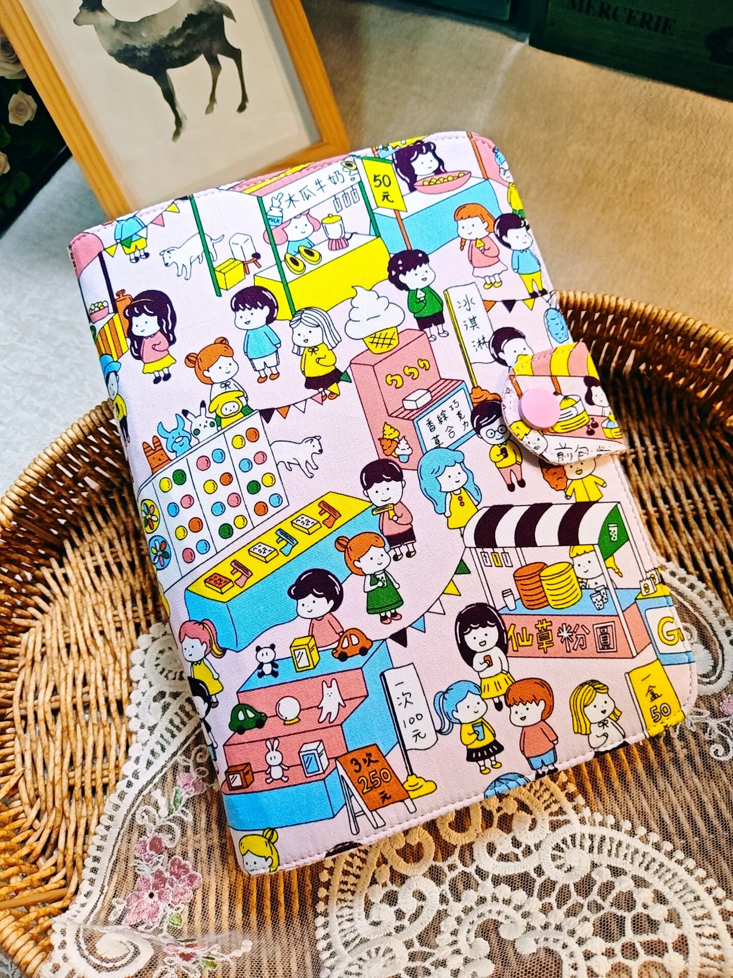 Kawaii Colorful Cartoon A5 Binder Journal Cover Fabric Handmade High-End Refillable Notebook Planner Scrapbook Photo Album