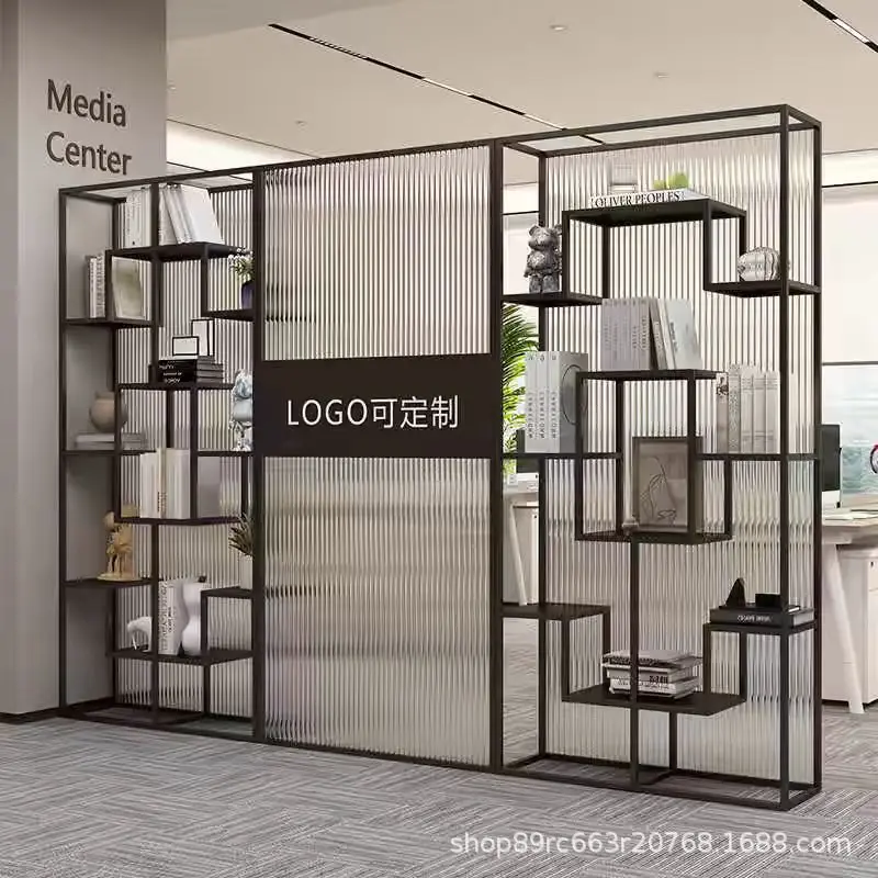 Office Front Desk Changhong Glass Display Stand Company Partition Wall Screen Exhibition Hall Logo Image Wall Shelf