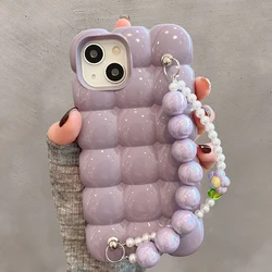 Luxury Pearl Bracelet Chain 3D Ice Lattice Case For iPhone 13 Pro Max 16 15 14 11 12 Shockproof Phone Back Cover Funda