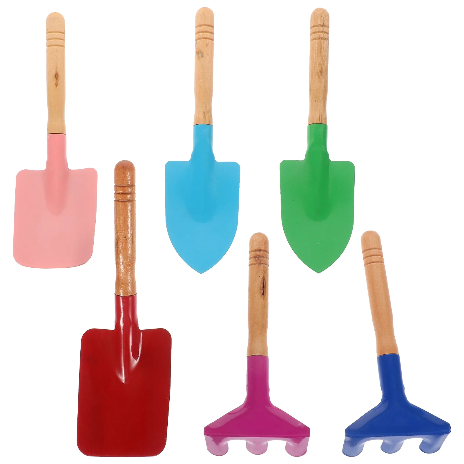 2 Set 6 Pieces Colorful Mini Wood Garden Tool Kids Hand Tools Rake Trowel Eco Friendly Safe Anti Handle Portable