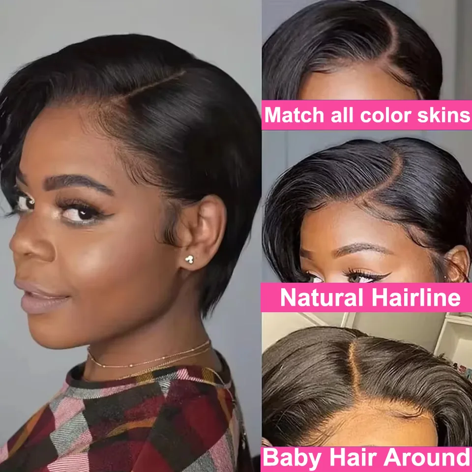 Perruque coupe lutin courte Bob perruques 13x4 dentelle avant perruques droites pré plumées Transparent HD dentelle coupe lutin perruque fête quotidienne mère cadeau