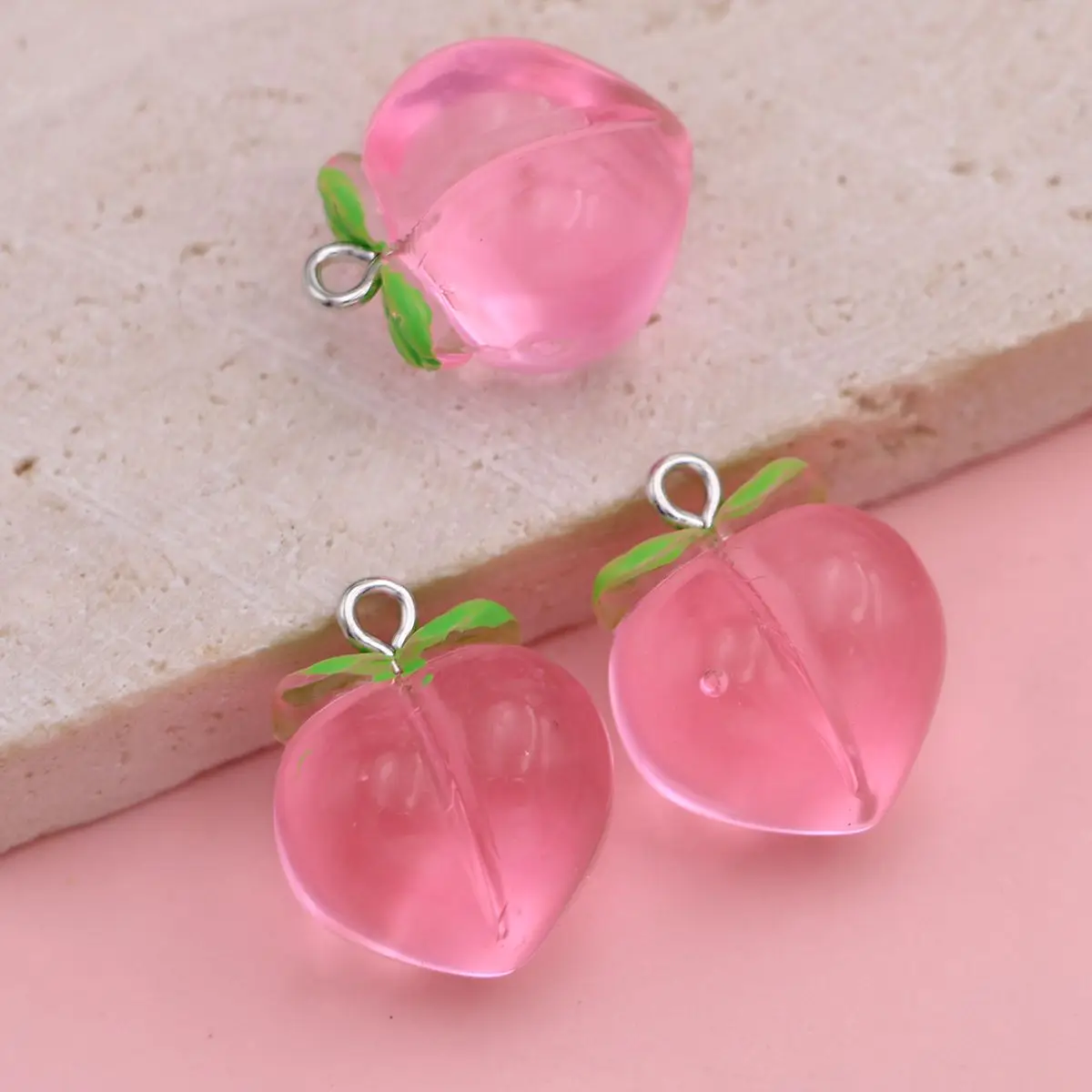 10pcs 3D Pink Peach Charms Fruit Pendants for Jewelry Making DIY Handmade Bracelet Earrings Key Chain Accessories - Image 5