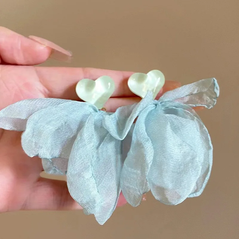 Elegant Statement Lace Organza Cloth Flower Earrings for Woman Korean Fashion Jewelry Party Girl\'s Lady Accessories