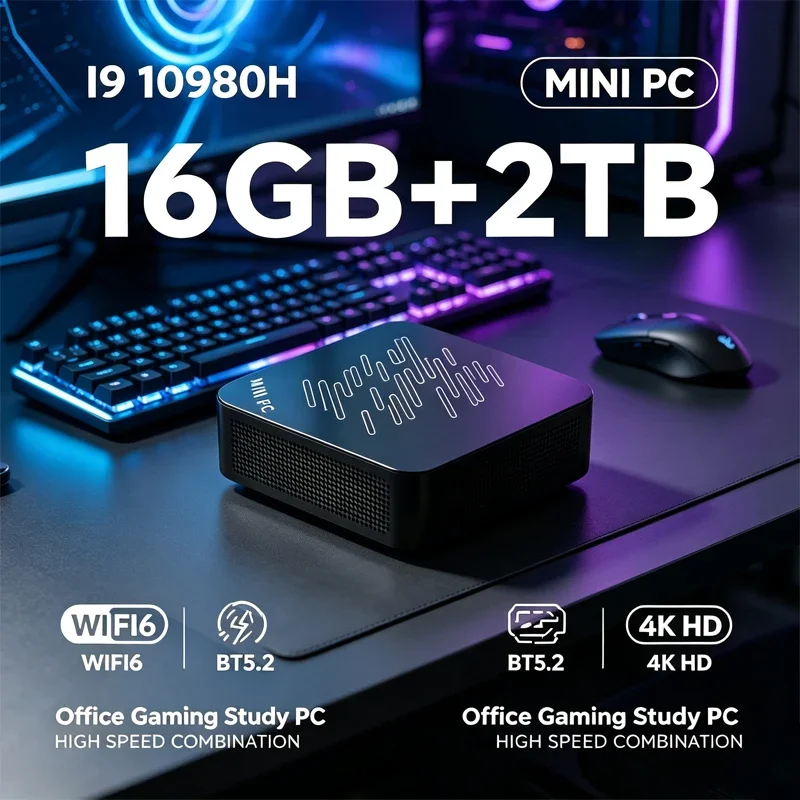 Intel I9 10980HK Mini Desktop PC Large Storage WIFI 6 Bluetooth 5.2 4K Video Output High Speed Mini PC For Gaming Windows 11