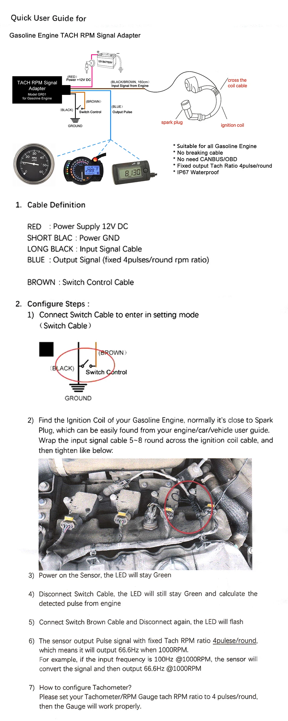 Universeller Motordrehzahlsensor für Diesel- und Benzinmotoren, Drehzahlmesser, RPM-Signaladapter – Detail 21