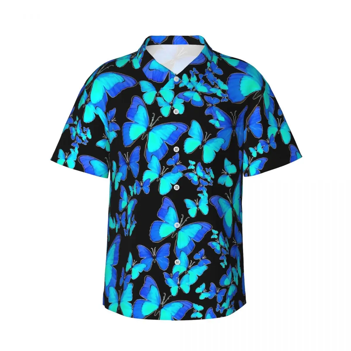 Blue Butterfly Hawaii Shirt Men Beach Abstract Animal Art Casual Shirts Short-Sleeved Y2K Street Graphic Cool Oversize Blouses