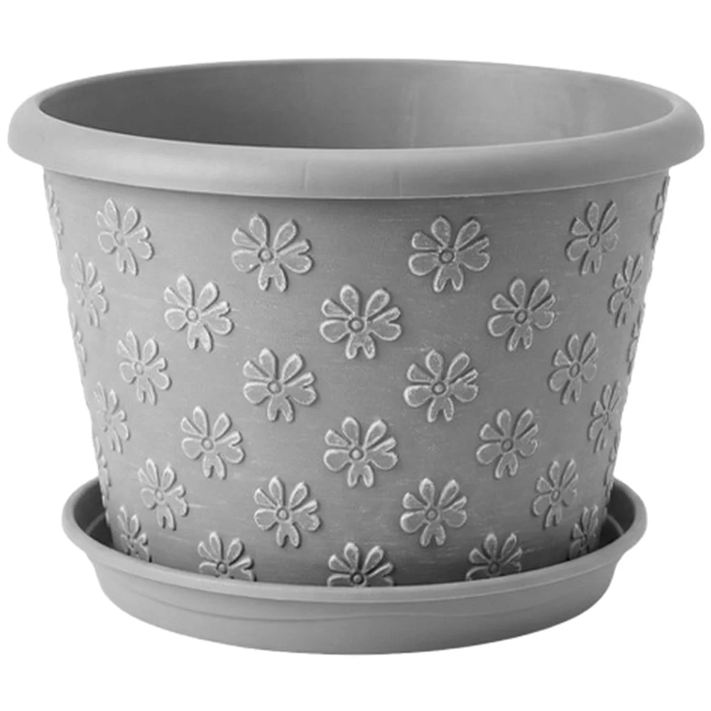 Retro Style Plastic For Plant Pot with Embossed Pattern and Efficient Drainage for Indoor Gardening Grey 22.5x22.5x14.3cm