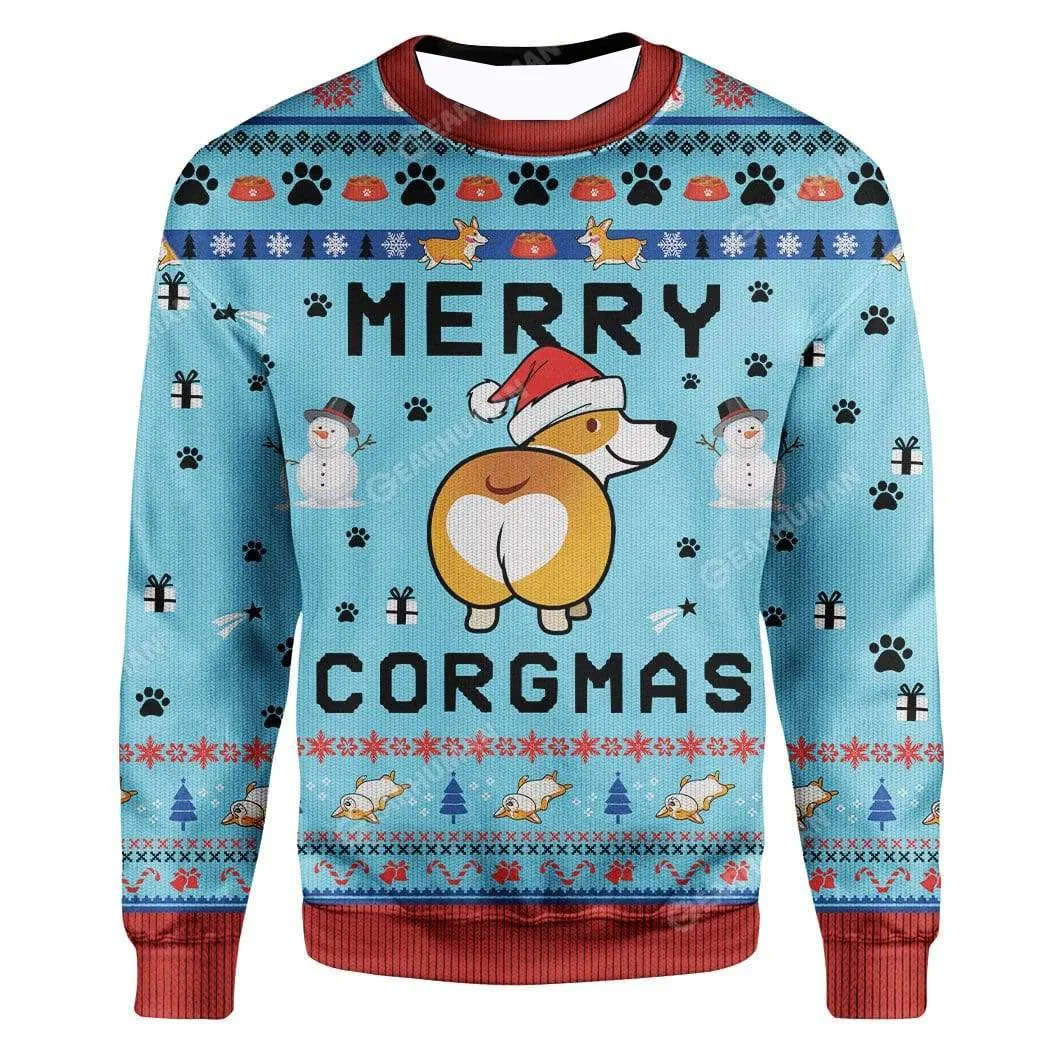 

3D принт, уродливая рождественская собака корги, защита от шеи для детей и взрослых, 2025/26, новая большая повседневная модная футболка с длинными рукавами Y2K