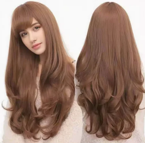 Long Curly Ombre Synthetic Wig with Bangs - Perfect for Halloween Cosplay Party, Music Festival, and Daily Wear