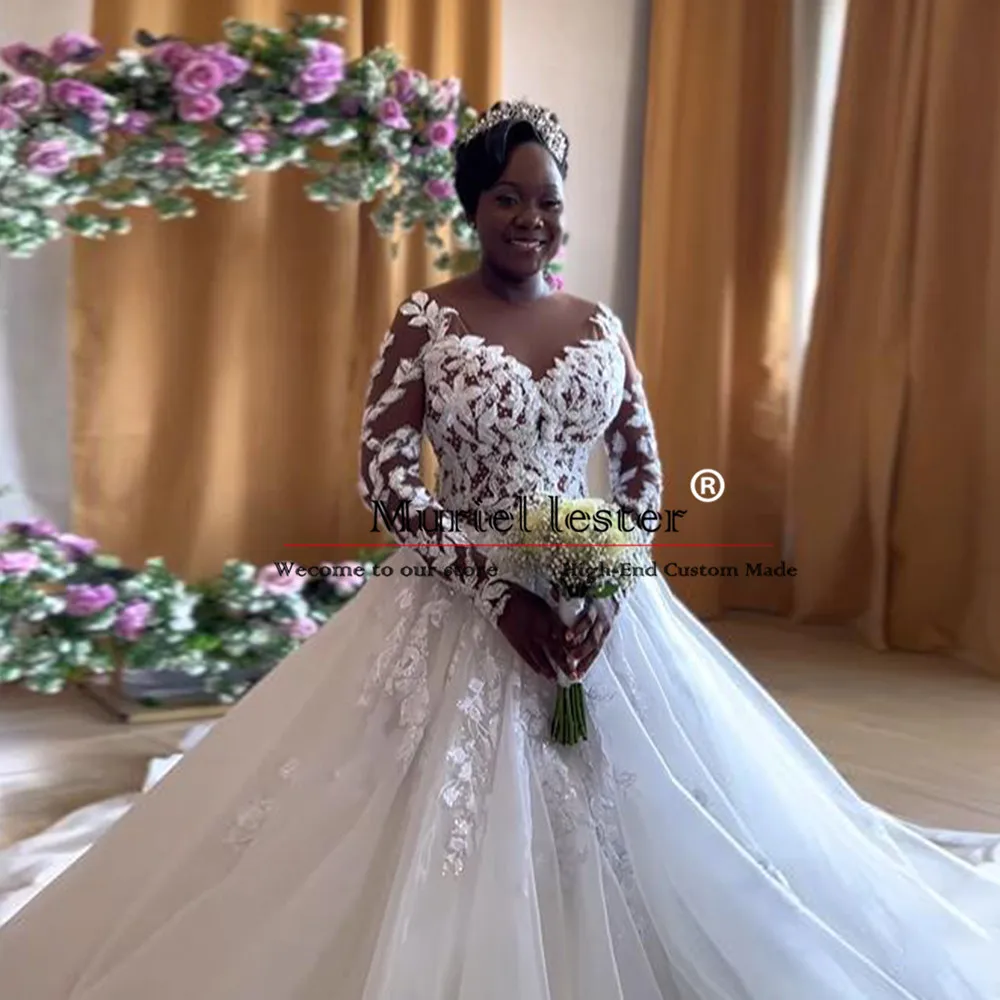 Exquisite Princess A Line Wedding Dresses O Neck African Tulle Beaded Appliques Bridal Gowns Tailored Formal Party Women Clothes