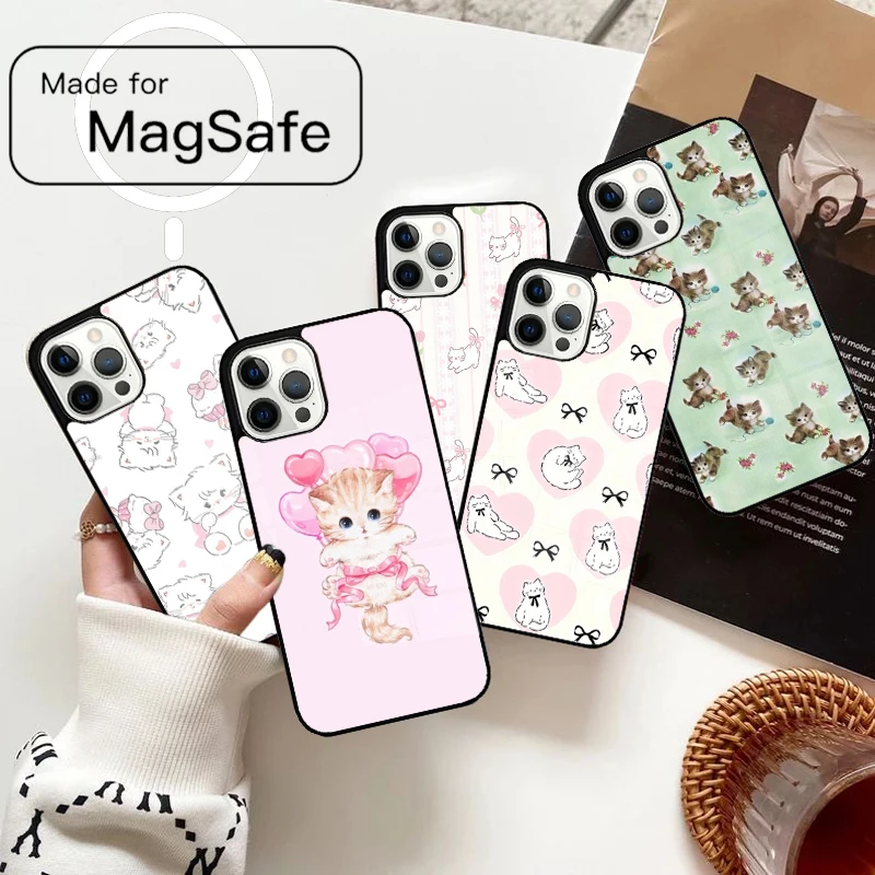 Coquette Kittens-funda de teléfono magnética estética para iPhone 17 Air 16e 12 13 14 15 Pro Max Magsafe, funda inalámbrica