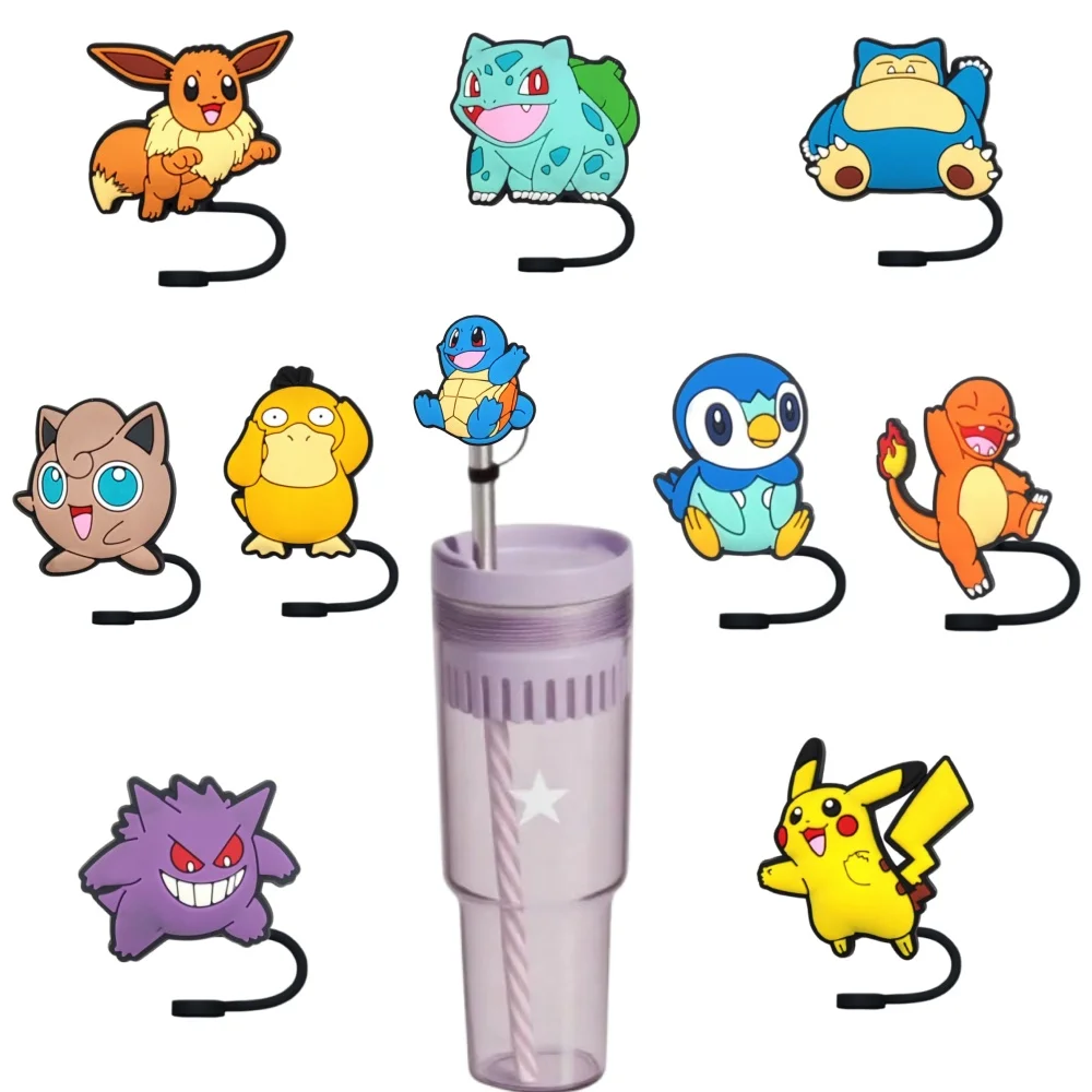 

4-10PCS Miniso Pokemon Straw Cover Cap Stanley Silicone 10MM Drink Straw Plug Reusable Tip Splash Proof Drinking Fit Cup Pendant