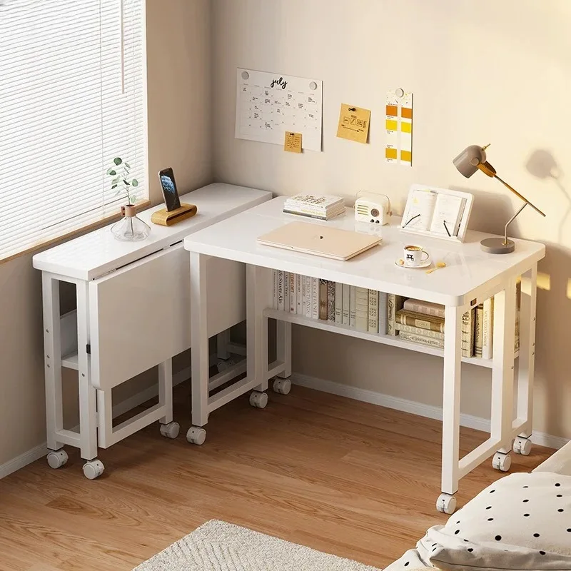 Laptop Home-Use Foldable Table Movable Small Rolling Desk Side With Brakes Portable Cart For Study Bedside Or Sofa Home-Use