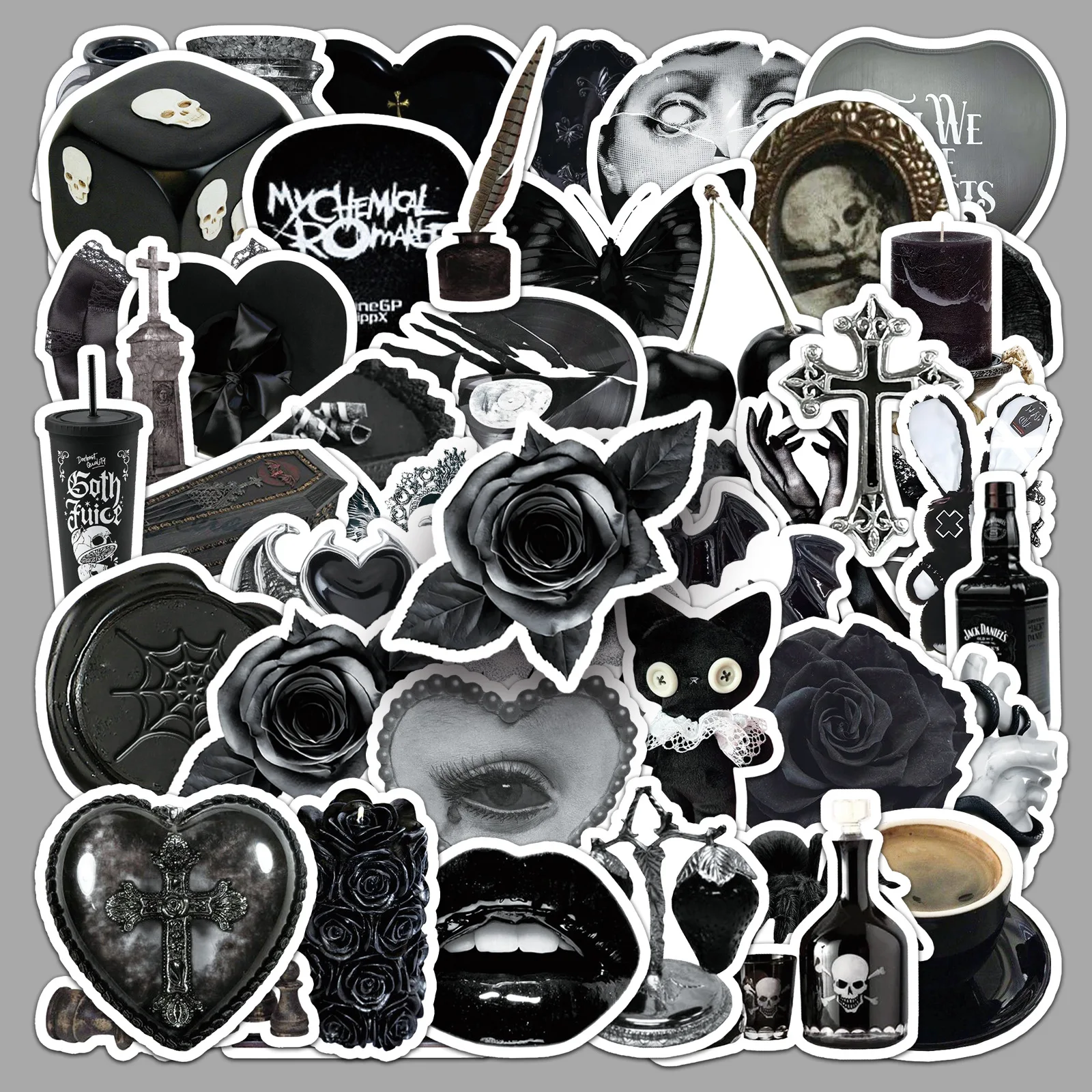 

50PCS Dark Gothic Sticker Cartoon Material Text Graffiti Decoration Notebook Phone Case Handbook Waterproof Sticker Kids Toy