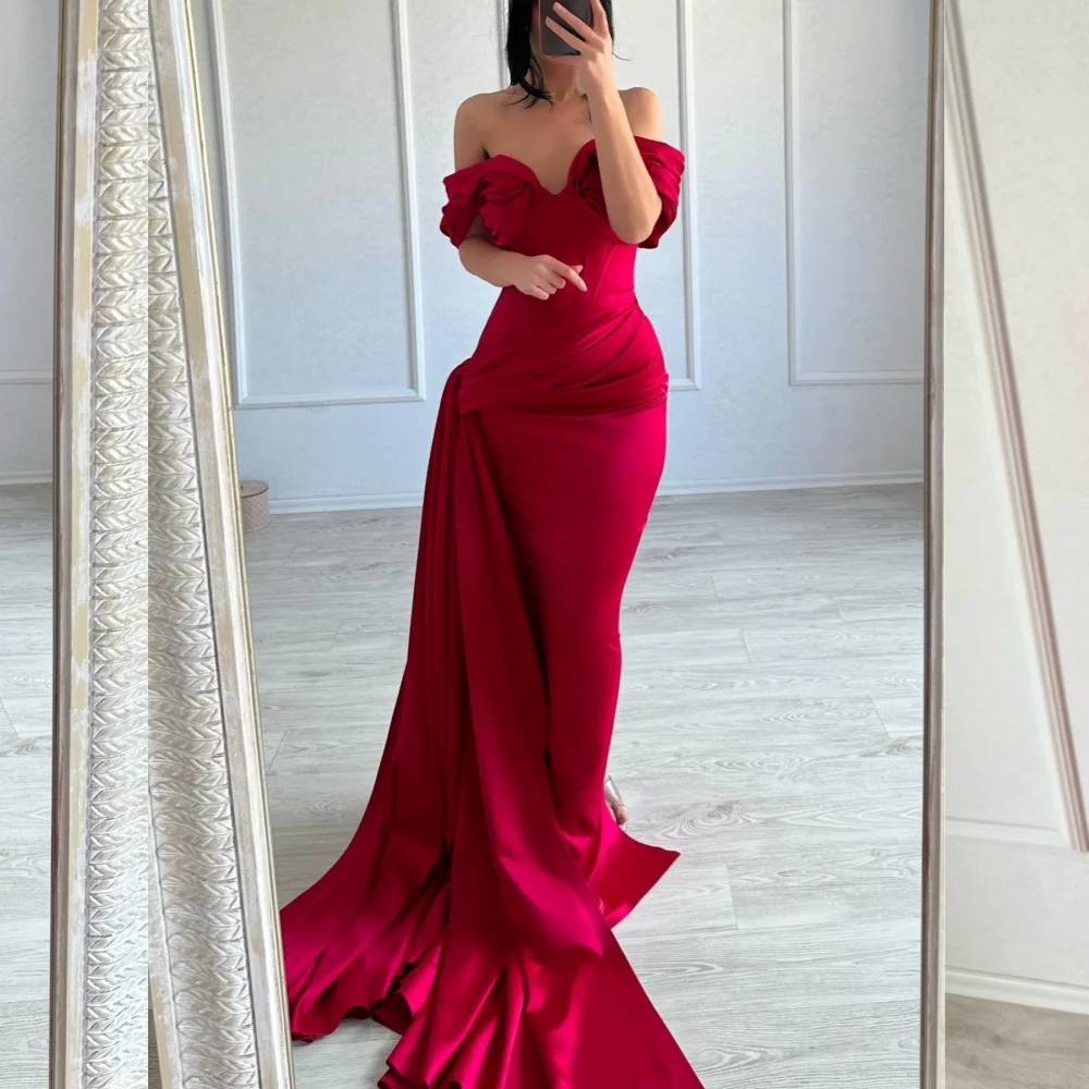 

JiayigongSatin Draped Pleat Ruched Party A-line Off-the-shoulder Bespoke Occasion Gown Long Dresses Evening Saudi Arabia