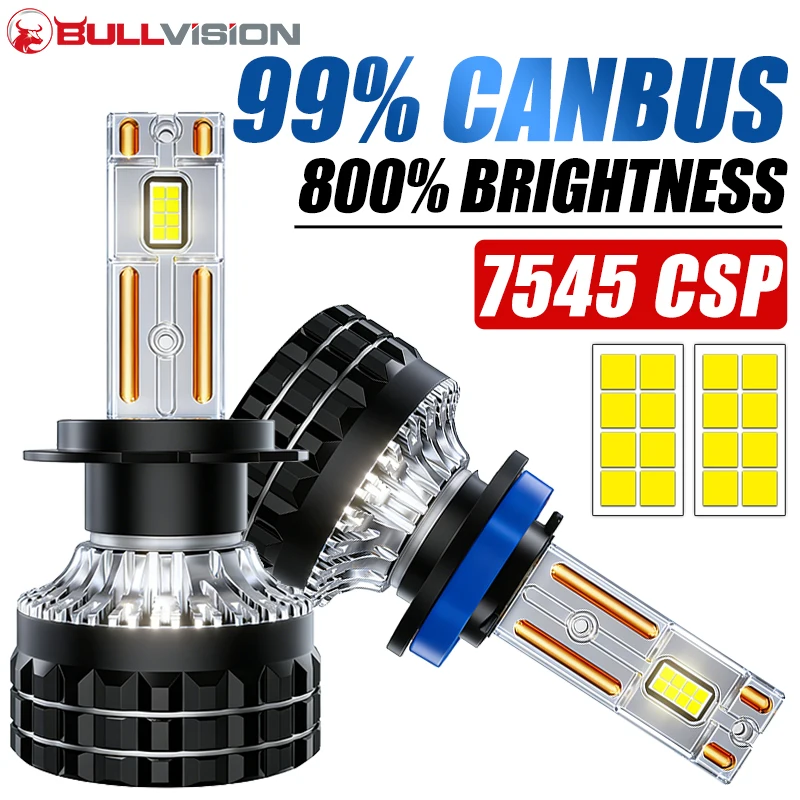 Bullvision H4 LED Headlight H7 H1 H11 H8 H9 K5C 9005 HB3 9006 HB4 9012 HIR2 7545 CSP Canbus Car Lamp Auto Fog Lamp 6000K 12V 24V