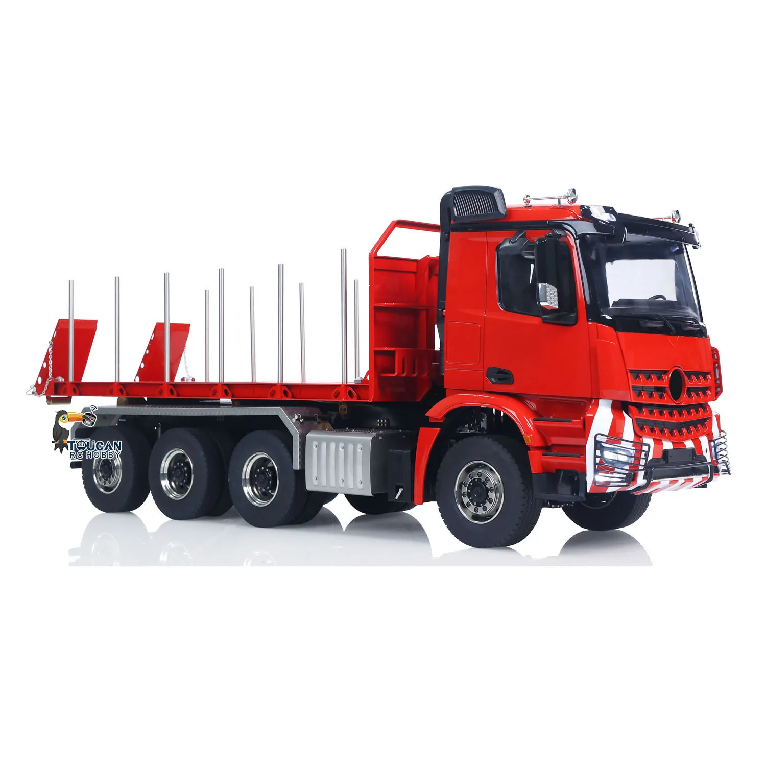

1/14 8x8 RC Hydraulic Timber Flatbed Truck TOUCAN Finished Metal Full Dump Car Rear Axle Lifting Light Sound for Boy TH23872